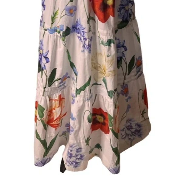 Maeve by Anthropologie Somerset Maxi Floral Dress White Cotton Lined Size M - Picture 7 of 16